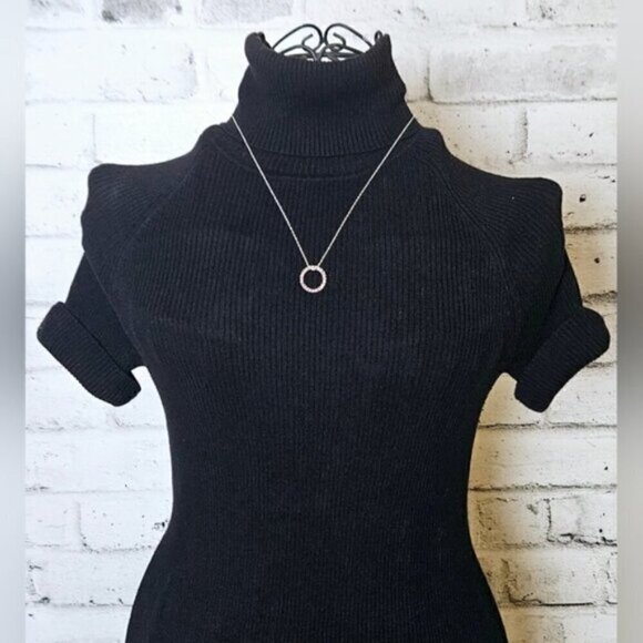 Silvertone Pink Rhinestone Circle Pendant Necklace – Minimalist Sparkle - Picture 1 of 6